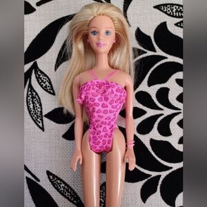 Vintage Barbie In Pink Leopard Print Swimsuit
